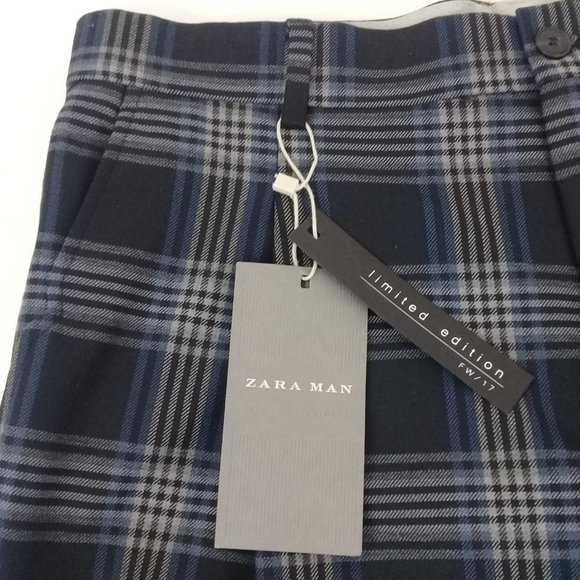 NEW ZARA MAN Blue Checked Pleated Trousers EU 40 US 31 - Picture 6 of 8